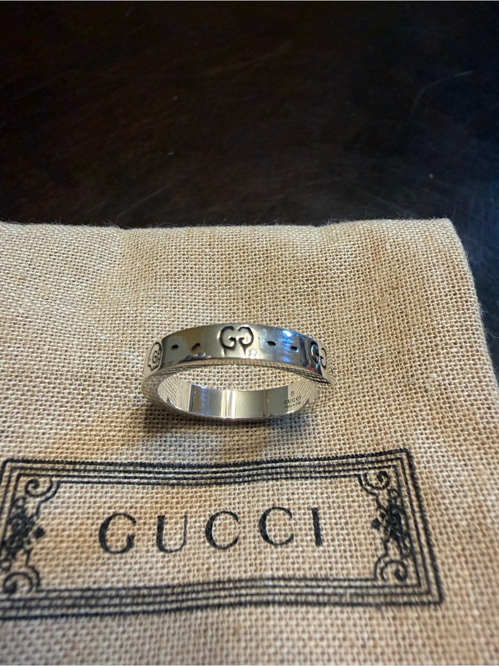 New Authentic Gucci GG Ghost Logo Silver Ring Size IT 19 / US 8.75 - Picture 6 of 8